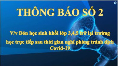 THÔNG BÁO SỐ 2 V/v Đón học sinh khối lớp 3,4,5 trở lại trường  học trực tiếp sau thời gian nghỉ phòng tránh dịch Covid-19