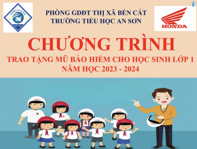 TRƯỜNG TIỂU HỌC AN SƠN TỔ CHỨC TRAO TẶNG MŨ BẢO HIỂM CHO HỌC SINH LỚP 1 NĂM HỌC 2023 - 2024
